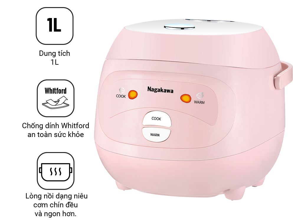 Nồi cơm điện mini Nagakawa NAG0134 màu hồng trắng