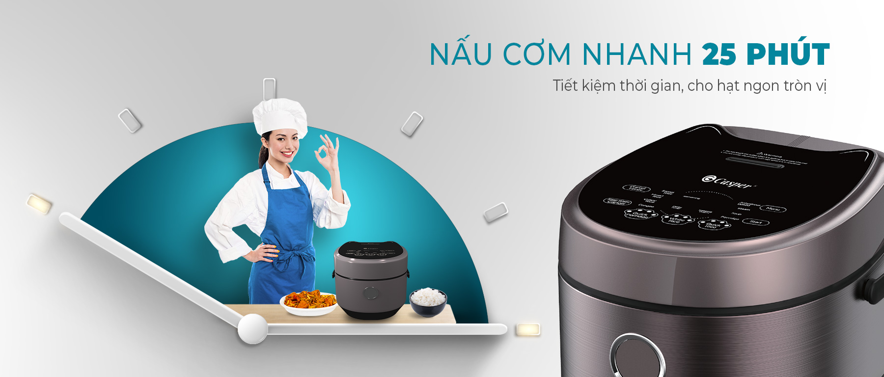 Nồi cơm điện Casper 1.8L CD-18RC01 có chế độ nấu nhanh chỉ 25 phút