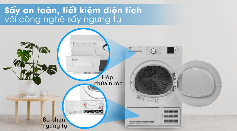 máy sấy quần áo Beko 8kg DU8133GA0W sử dụng công nghệ sấy ngưng tụ