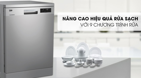 Máy rửa bát độc lập 14 bộ có sấy Beko DFN28422X (9 chương trình rửa)