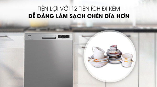 Máy rửa bát độc lập 14 bộ có sấy Beko DFN28422X (9 chương trình rửa)