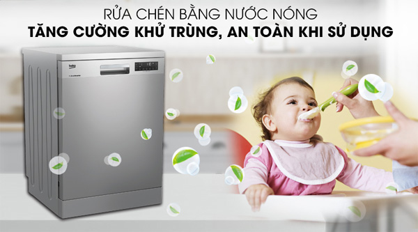 Máy rửa bát độc lập 14 bộ có sấy Beko DFN28422X (9 chương trình rửa)