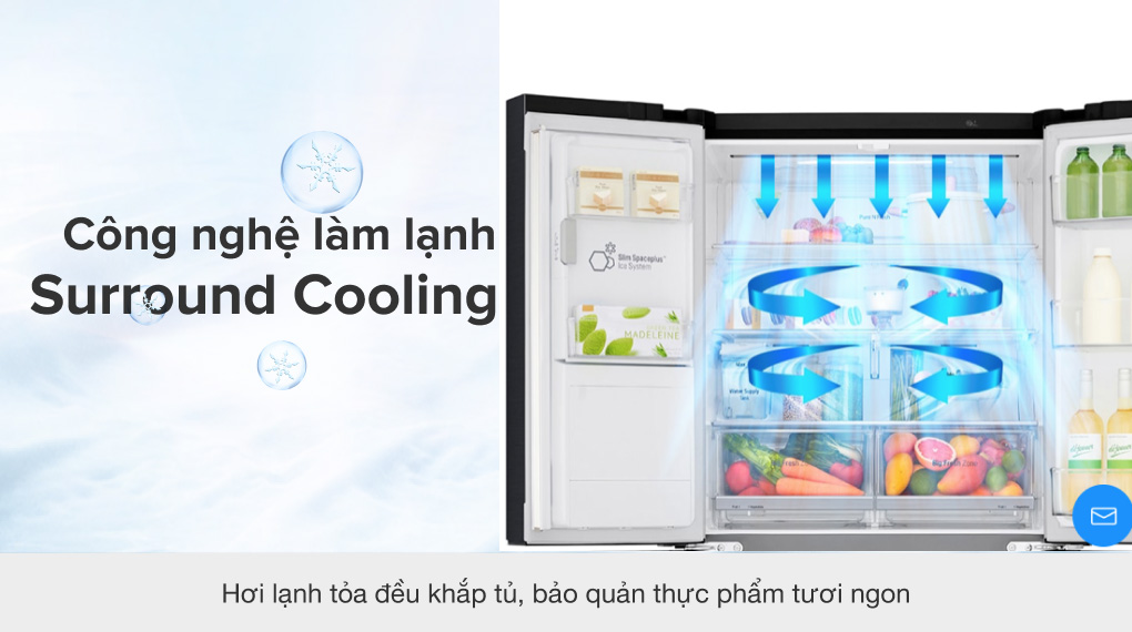 Tủ lạnh D22MB của LG còn được trang bị hệ thống làm lạnh Surround Cooling và chức năng Linear Cooling