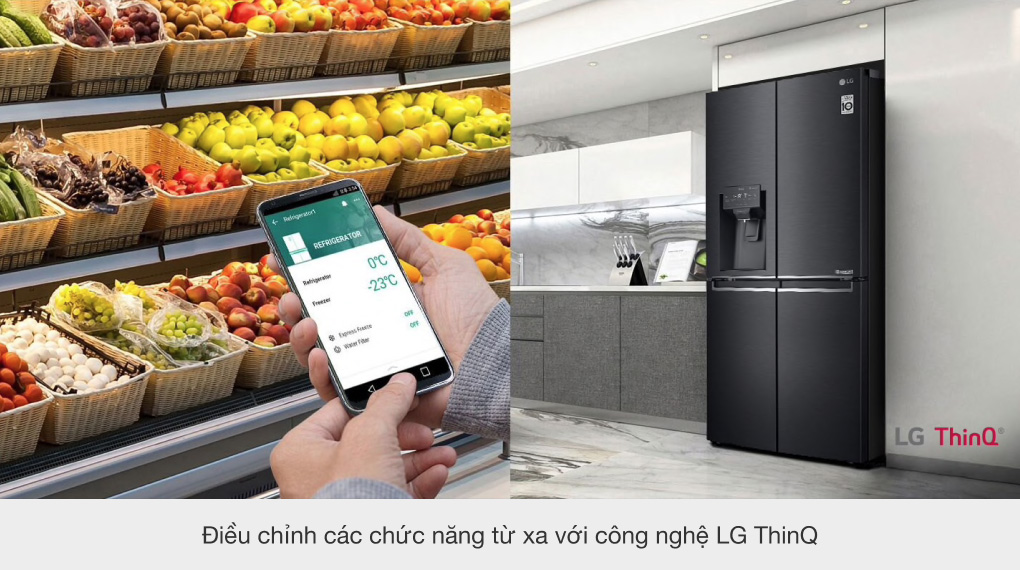 Tủ lạnh 4 cánh LG D22MB có thể được điều chỉnh nhiệt độ từ xa thông qua smartphone