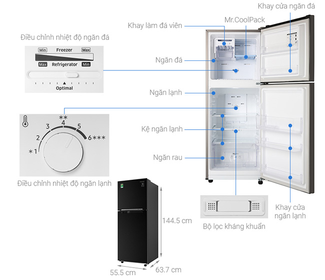 Cấu tạo tủ lạnh Samsung Inverter 208 lít RT20HAR8DBU/SV