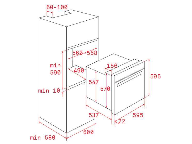 Kích thước lắp đặt lò nướng