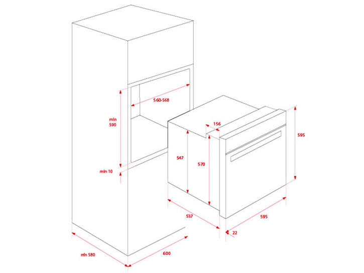 Kích thước lắp đặt lò nướng âm Teka