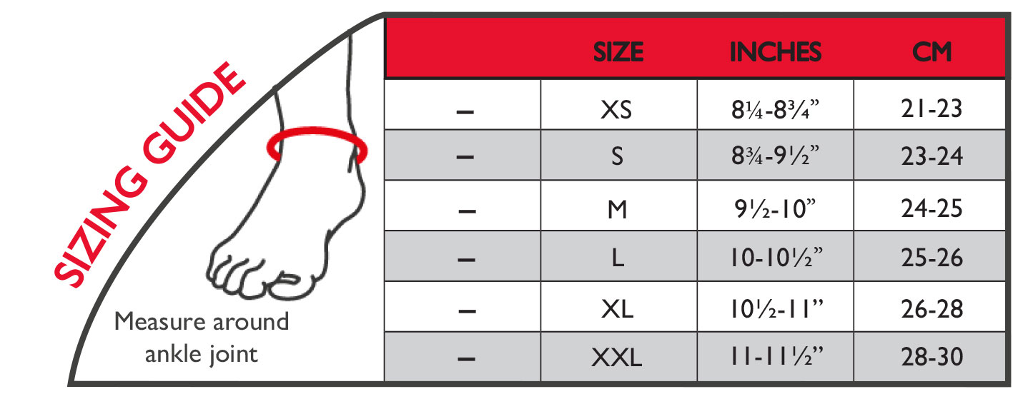 Bảng size băng cổ chân