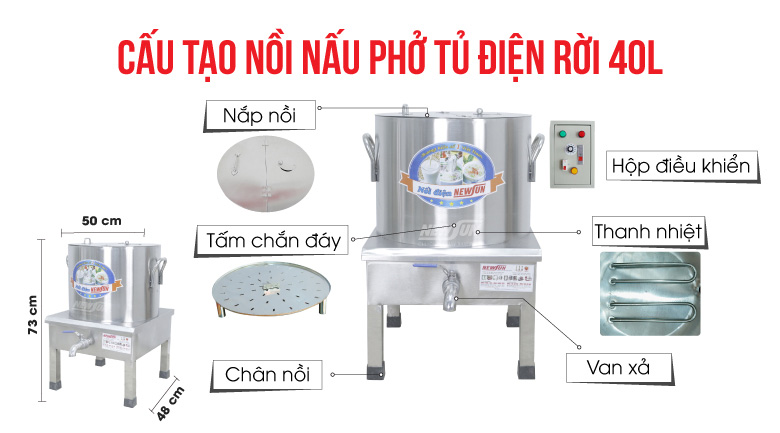 Cấu tạo của nồi nấu phở điện 40 lít NPVN40L