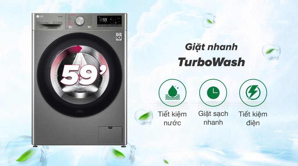 Công nghệ TurboWash trên máy giặt LG Inverter 10kg FV1410S4P