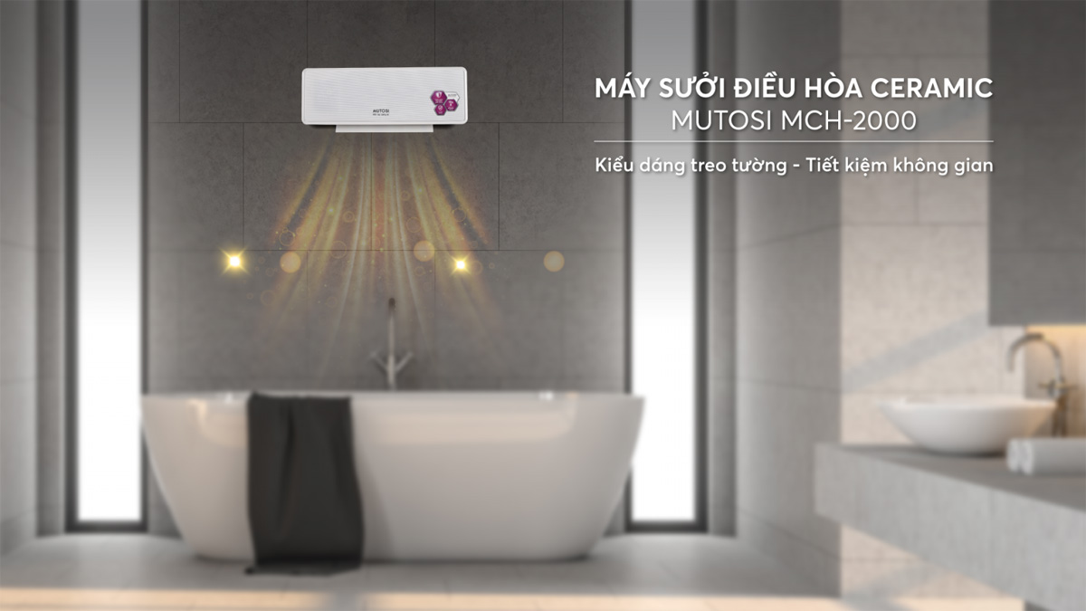 Máy sưởi điều hòa Ceramic Mutosi MCH-2000E lắp đặt treo tường tiện lợi