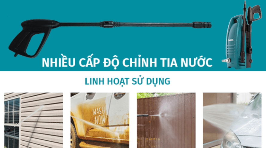 Máy rửa xe Makita HW101 linh hoạt với nhiều chế độ xịt rửa khác nhau