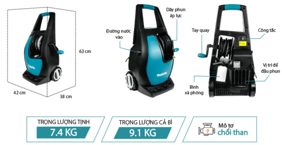 Cấu tạo máy xịt áp lực cao Makita HW111