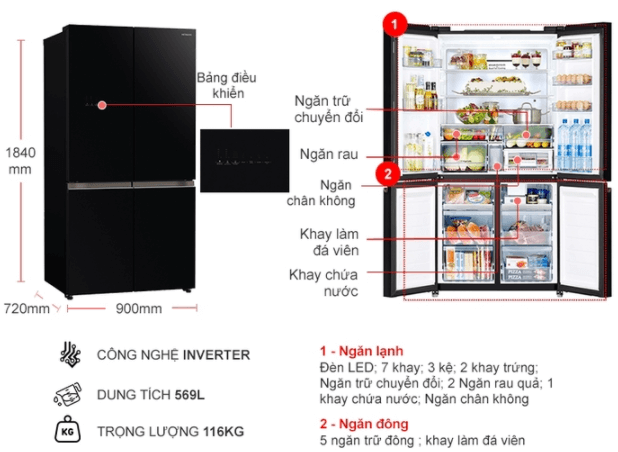 Cấu tạo tủ lạnh Hitachi Inverter 638 lít R-WB640VGV0