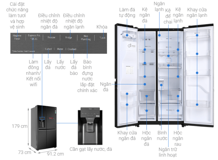 Cấu tạo tủ lạnh LG Side by side Inverter 668L GR-D247MC