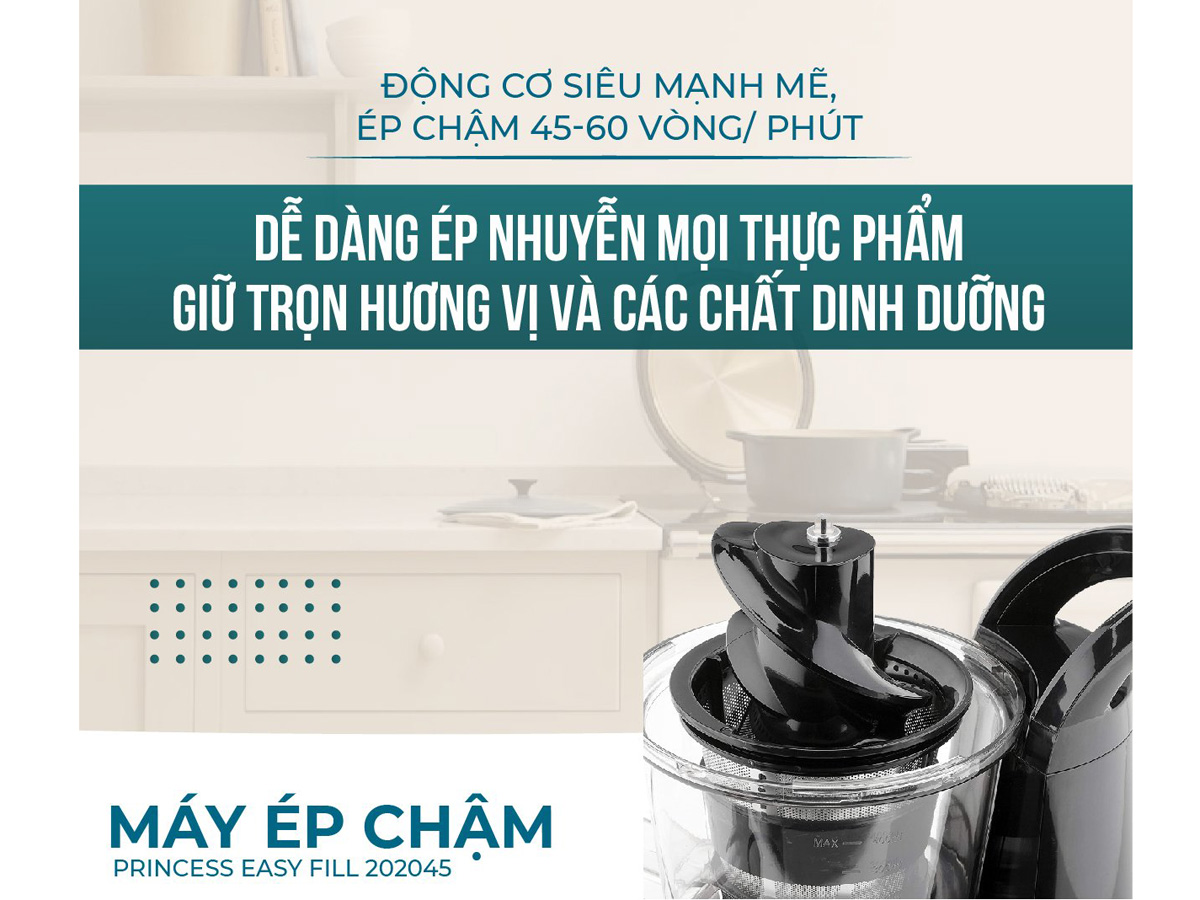 Tốc độ ép chậm 45 - 60 vòng/phút giữ trọn vẹn dinh dưỡng