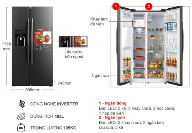 Cấu tạo tủ lạnh Toshiba Inverter 493 lít GR-RS637WE-PMV(06)-MG