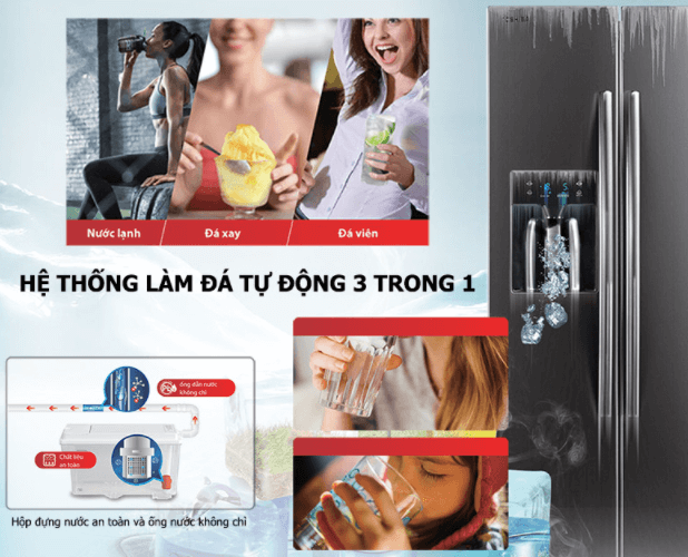 Hệ thống làm đá tự động và lấy nước ngoài 3 trong 1