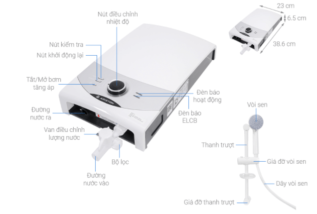 Cấu tạo máy nước nóng trực tiếp Ariston Aures SM45PE SBS VN