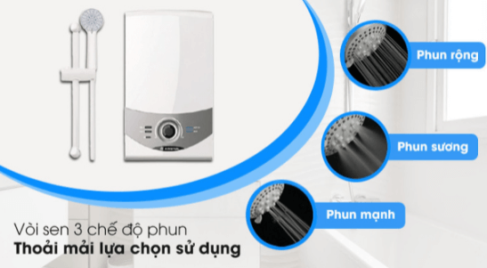 Vòi sen đi kèm có 3 chế độ phun