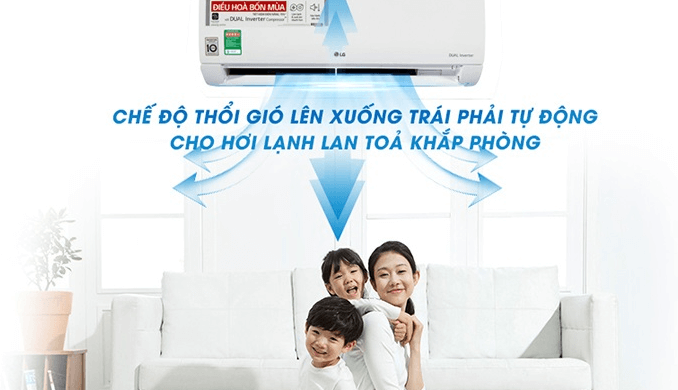 Chế độ thổi gió 4 chiều giúp hơi lạnh/ấm lan tỏa đều khắp phòng