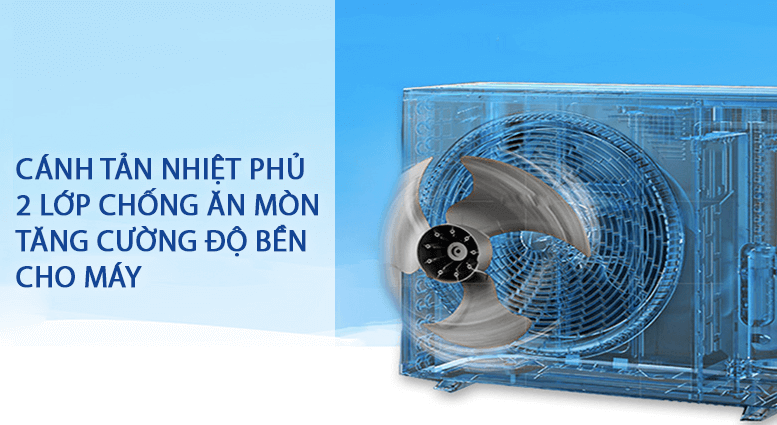 Dàn nóng được phủ 2 lớp chống ăn mòn, đảm bảo độ bền cho thiết bị