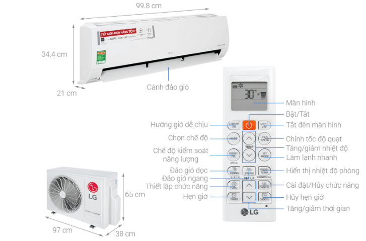 Cấu tạo điều hòa LG 24.000 BTU 1 chiều inverter V24ENF1