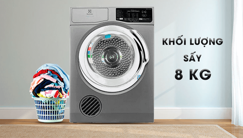 Khối lượng sấy 8kg phù hợp với gia đình 3 - 5 thành viên