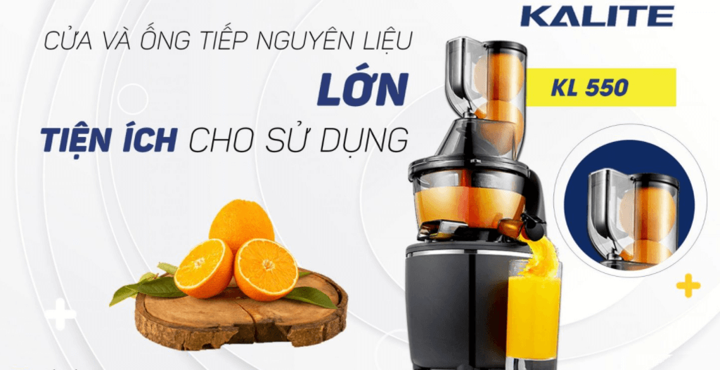 Ống tiếp nguyên liệu rộng 8cm, ép nhiều hơn mà không lo kẹt bã