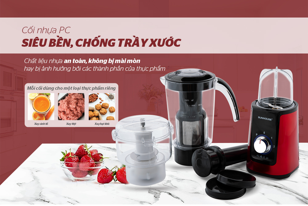 Máy xay sinh tố Sunhouse SHD5322 có bộ phụ kiện phong phú