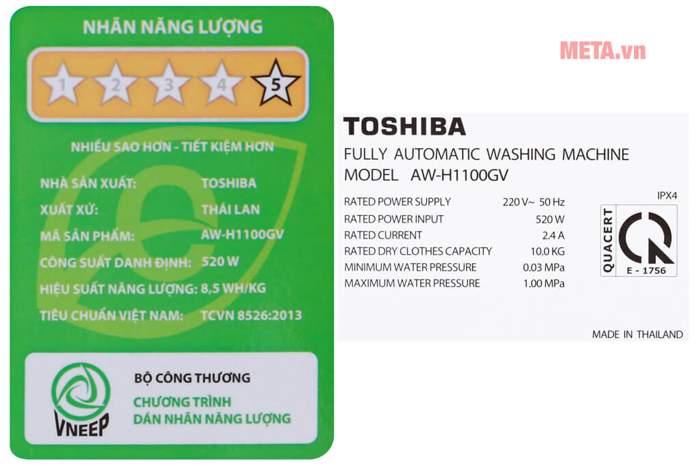 Máy giặt lồng đứng Inverter Toshiba 10kg AW-H1100GV (SM)