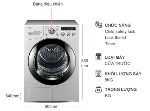 Cấu tạo máy sấy ngưng tụ 8kg LG DR-80BW