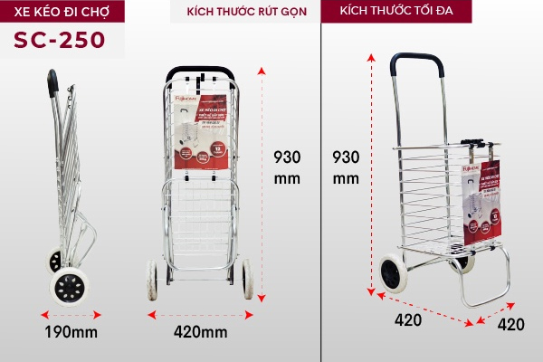 Kích thước xe kéo đi chợ Fujihome SC-250