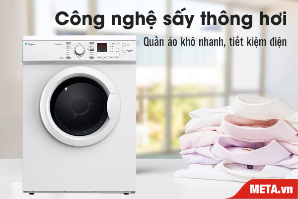 Máy sấy Casper TD 72VWD ứng dụng công nghệ sấy thông hơi an toàn, hiệu quả