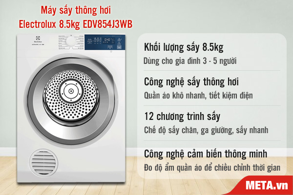 Đánh giá máy sấy thông hơi Electrolux 8,5kg EDV854J3WB (model 2022)