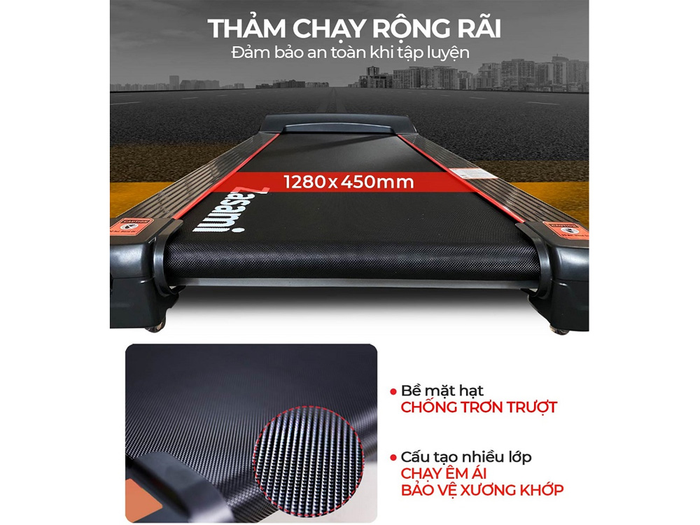 Thảm chạy rộng rãi và êm ái