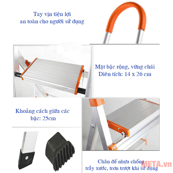 Thang tay vịn inox 5 bậc Nikita NKT-IN05 (NKT-N205)