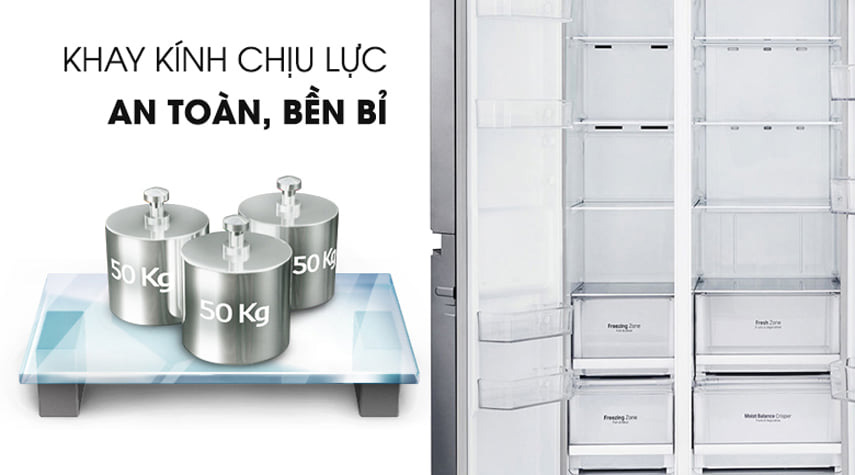 Tủ lạnh B257JDS có khay kính chắc chắn, chịu lực tốt