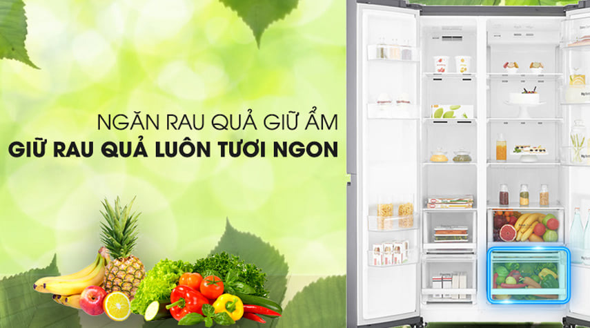 Tủ lạnh LG side by side GR-B257JDS có hệ thống ngăn đựng rau củ 2 tầng, giữ ẩm tốt