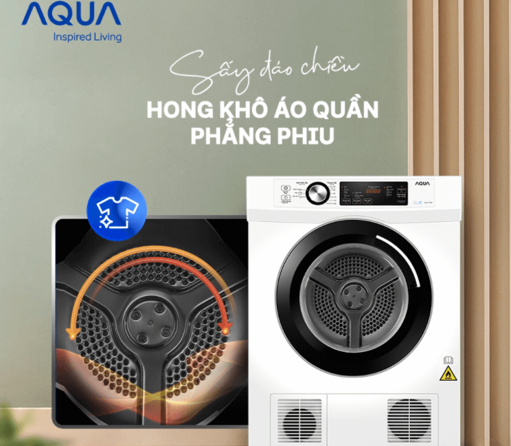 Máy sấy Aqua V700F.W có chức năng sấy đảo chiều, giảm nhăn