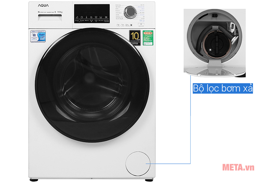 Máy giặt lồng ngang Aqua Inverter 9 kg AQD-D900F.W