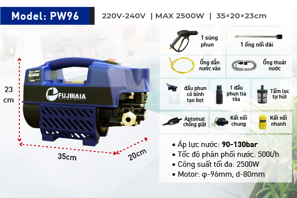 Máy rửa xe mô tơ cảm ứng từ Fujihaia PW96