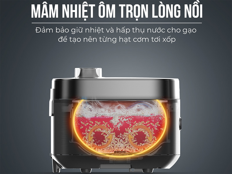 Nồi cơm điện tử Elmich 1,5L RCE 1807 có mâm nhiệt hoạt động với công suất lớn