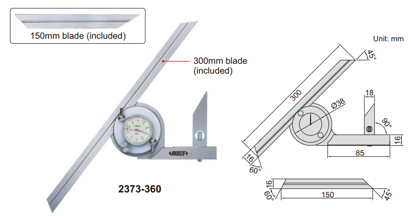 Thước đo góc đồng hồ Insize 2373-360