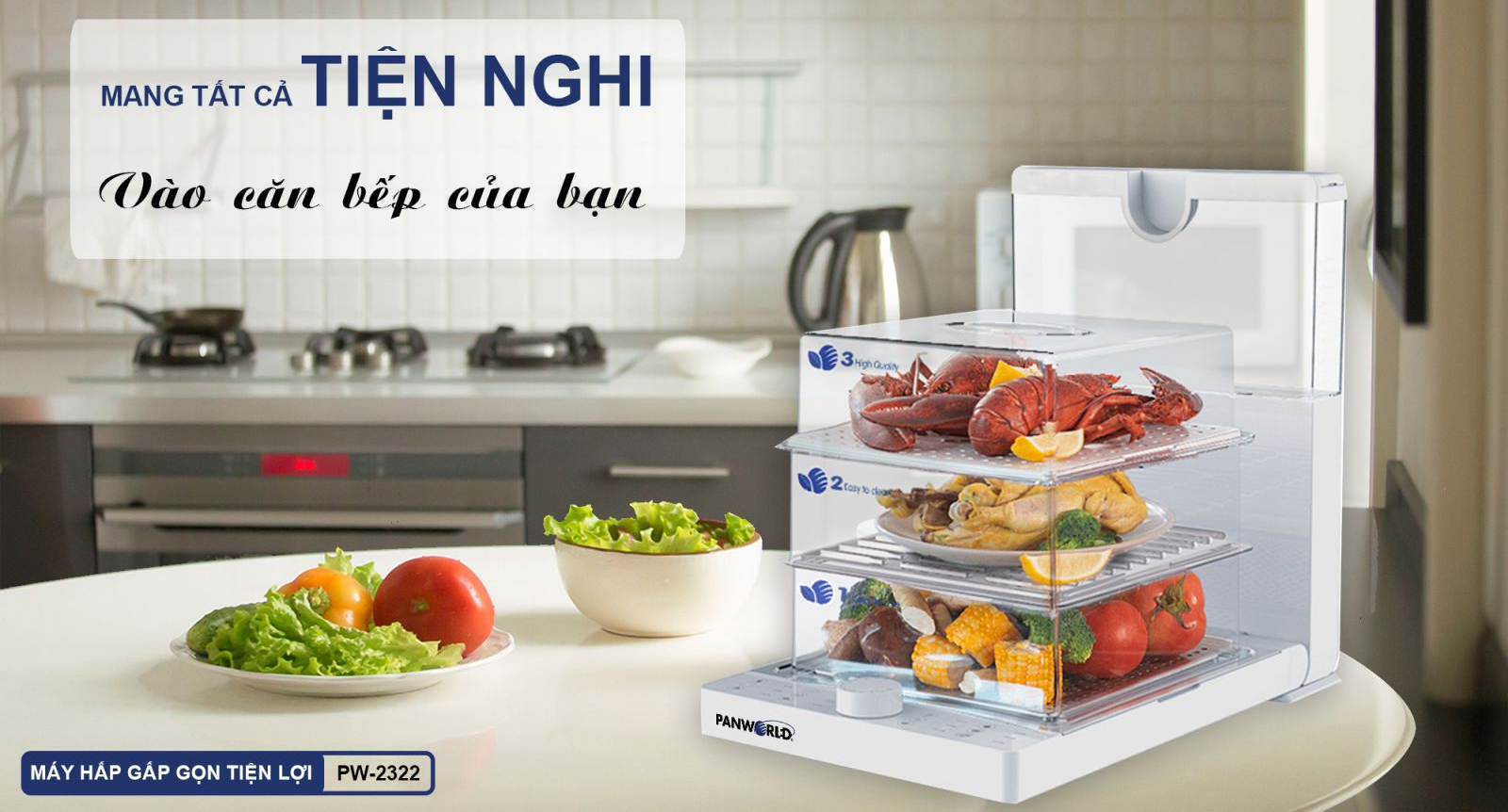 Máy hấp điện gấp gọn Panworld PW-2322