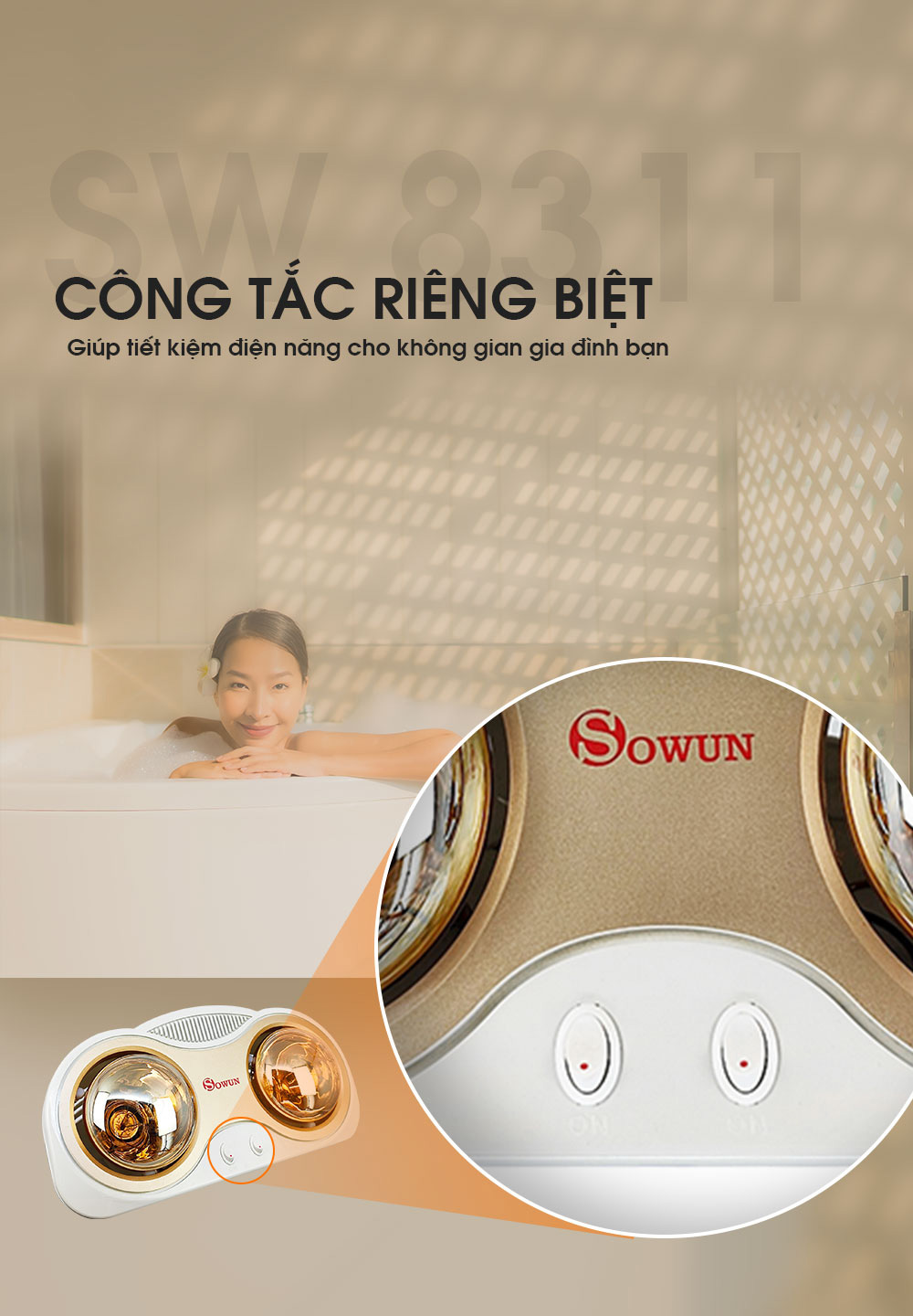 Công tắc hoạt động riêng giữa hai bóng