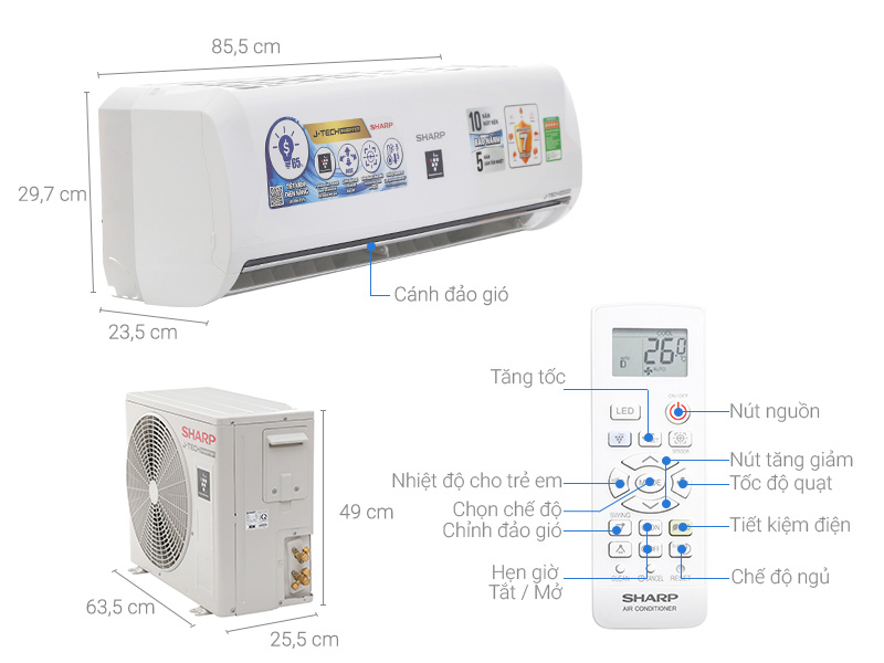 Máy lạnh Sharp AH-XP10UHW 1HP