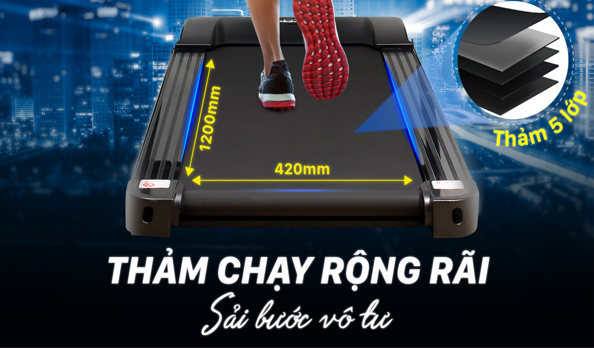 Thảm chạy rộng rãi và êm ái