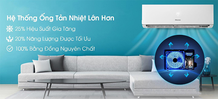 Điều hòa Hisense AS-18CR4RXADBO00 sử dụng dàn ống trao đổi nhiệt được làm bằng đồng nguyên chất