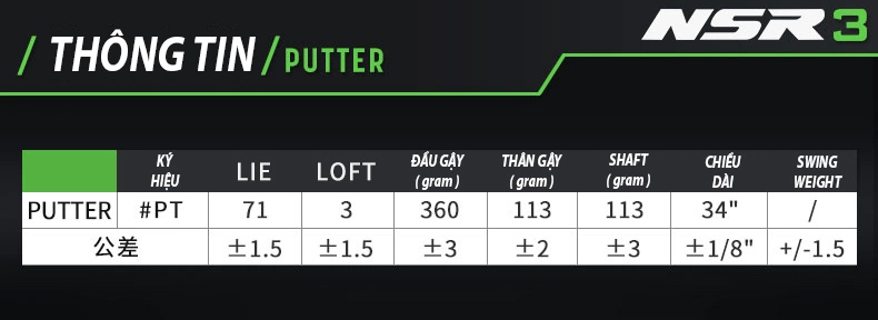 Thông số gậy Putter